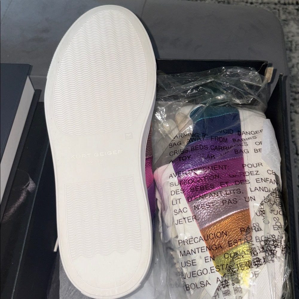 Kurt Geiger Multicolor Stripe White Sneakers - Picture 3 of 5